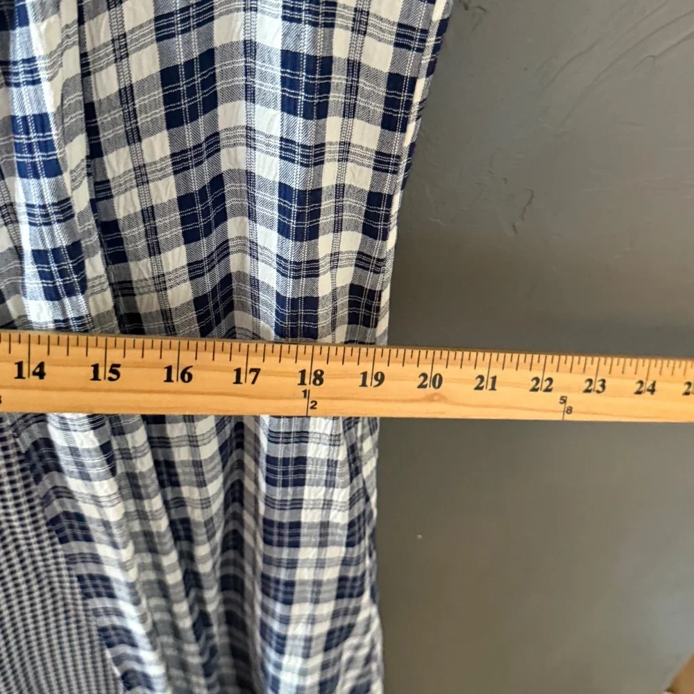 Cottage Vintage 90s Newport News Blue White Plaid Gingham Tie Front Maxi Dress - Picture 8 of 9